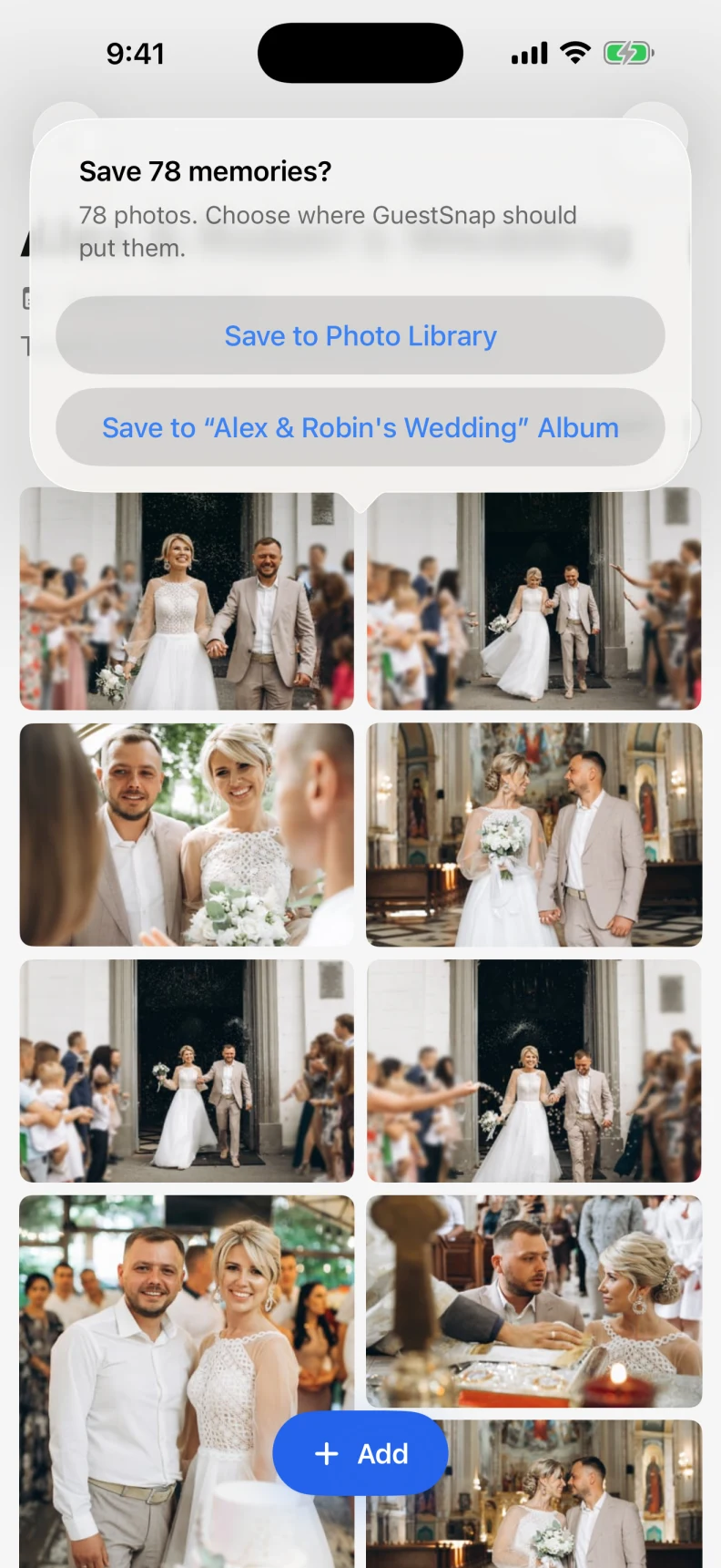 GuestSnap options for saving gallery photos and videos to the Photos app